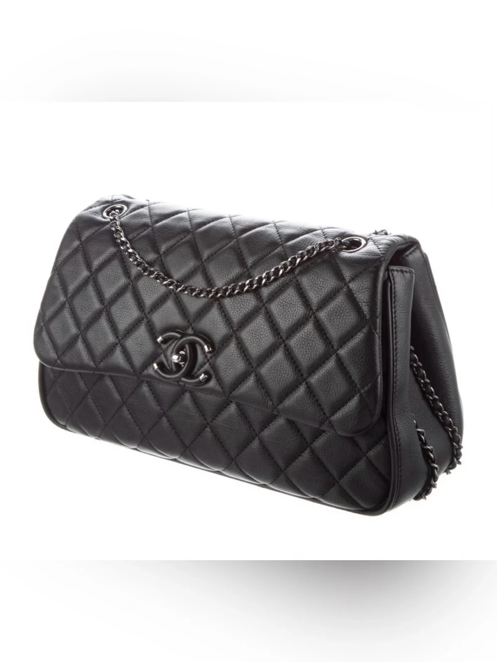 CHANEL frame in chain Black Quilted Leather Shoulder Bag with Chain Strap